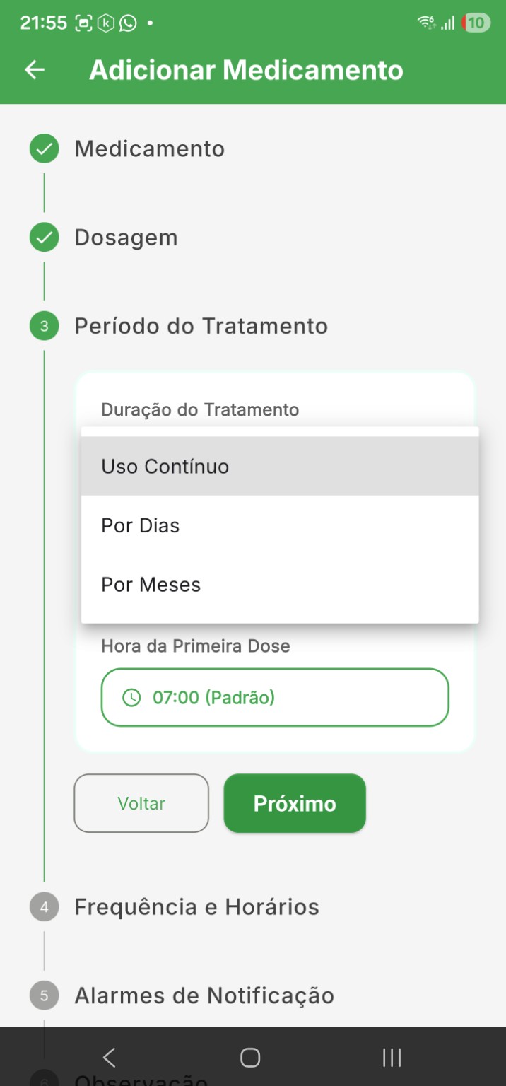 Opções de duração do tratamento